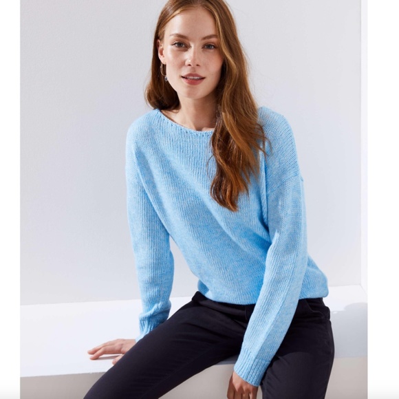 LOFT Blue Cable Knit Back Detail Sweater - Picture 3 of 12